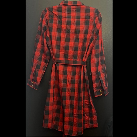 The Limited Plaid Shirt Dress with Tie Belt - Red/Black - Picture 2 of 5